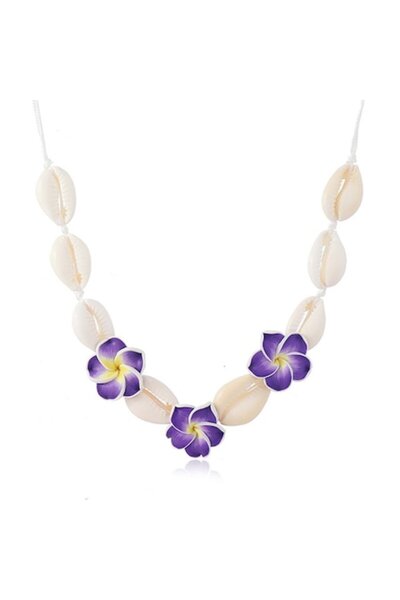 OEM Necklace with Shells and Floral Arrangement, Adjustable Length, Cord Clos...