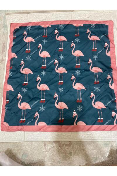 sema aksesuar New Year's Themed Scarf with Snowflakes and Flamingo Patterns - Bandana - Gift