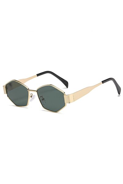 OEM Sunglasses UV400, green hexagon lenses, gold metal frame, adjustable nose...