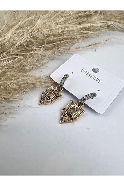 VELİT VOLA Triangle Stone Women's Earrings with Salant Stone