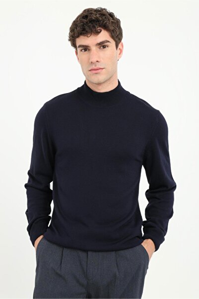 Dufy Lacivert Balıkçı Yaka Slim Fit Erkek Triko