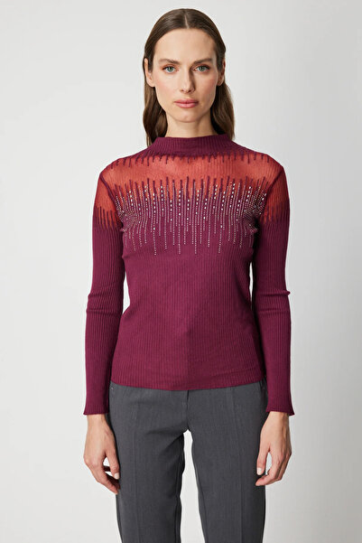 ON TRİKO Transparan Detaylı Taşlı Triko Kazak 60390-26k