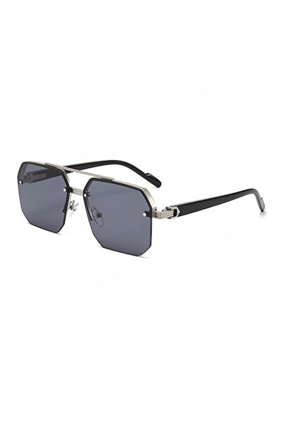 OEM Sunglasses UV400, Black Octagon Lenses, Silver Metal Aviator Frame, Adjus...