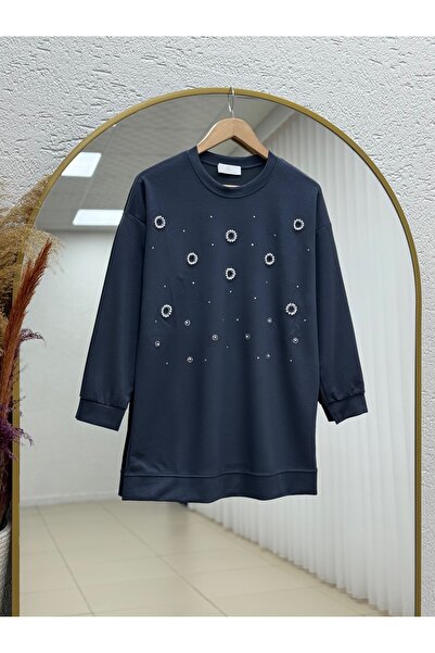 MİHRA STORE Fadila Yuvarlak Taş İnci Detaylı Tunik-NA830 Antrasit