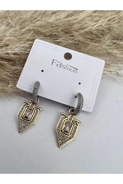 VELİT VOLA Triangle Stone Women's Earrings with Salant Stone