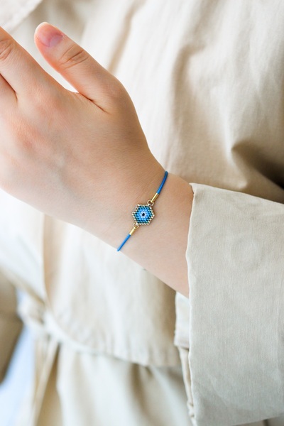 Kübüşün Atölyesi Ka-025 Miyuki Bracelet - Round Evil Eye Series - Mini - Turquoise