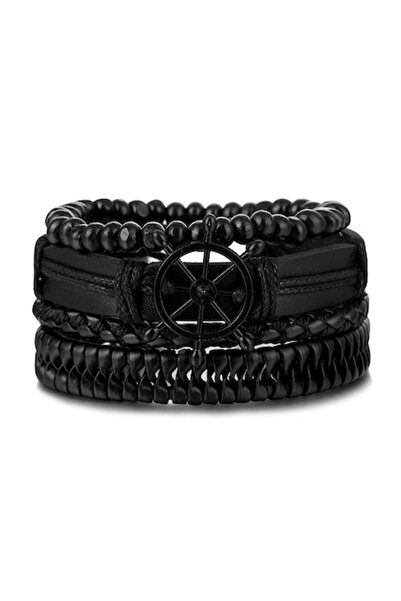 OEM Set de brățări din piele cu pandantiv tip coif, reglabile, unisex, negre