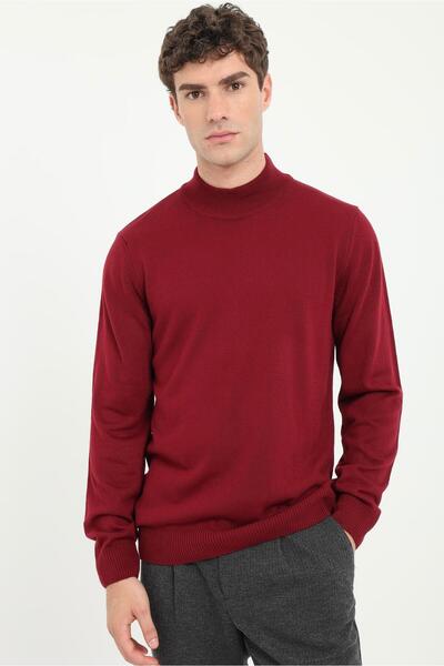 Dufy Bordo Balıkçı Yaka Slim Fit Erkek Triko