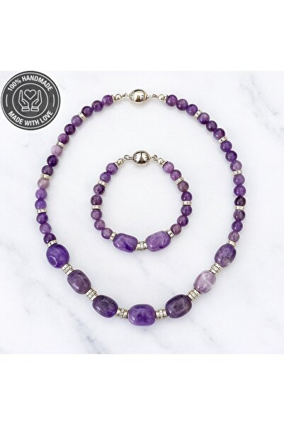 Asteria Elite Amethyst Stress and Negative Energy Shield Premium Necklace Bracelet Set