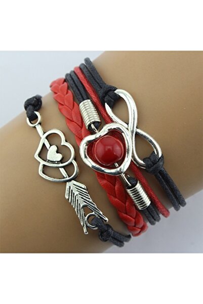 OEM Brățară din piele pentru femei cu pandantive în formă de inimă și infinit...