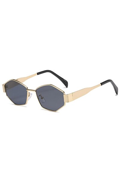 OEM Sunglasses - gray hexagon lenses, gold metal frame, UV400 protection