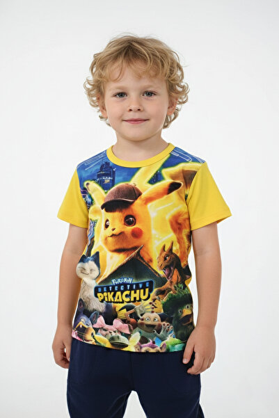 Vaxy Style Erkek Çocuk Bisiklet Yaka Relax Fit Pamuklu Dedektif Pikachu Özel ...