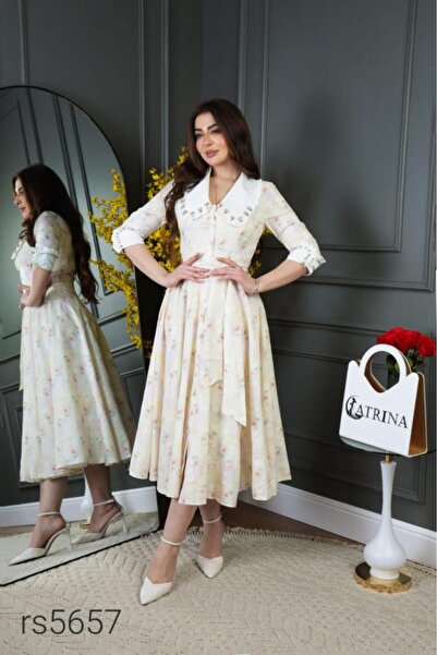 alestafham Printed midi dress with embroidered collar