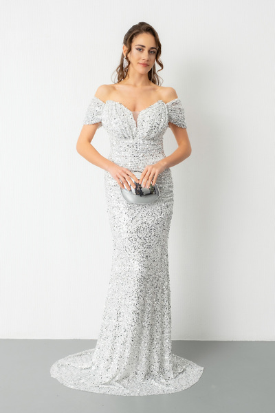 Lafaba Γυναικείο μακρύ βραδινό φόρεμα με κοντό μανίκι με παγιέτες