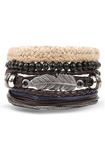 OEM Brățară din piele cu pandantiv din pene, reglabilă, unisex, maro