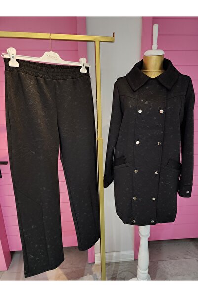 Moodbasic Merwe by kendinden simli kabartmalı çıtçıtlı takım siyah kadın