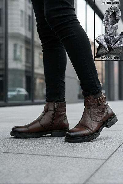 BIG KING Genuine Leather Men's Boots with Fur Inside and Zipper