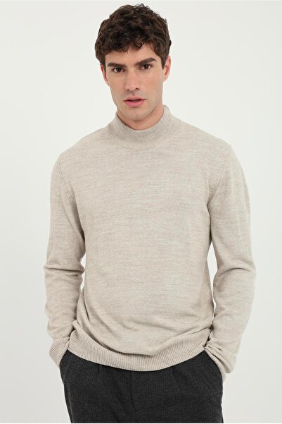 Dufy Bej Yarım Balıkçı Slim Fit Erkek Triko