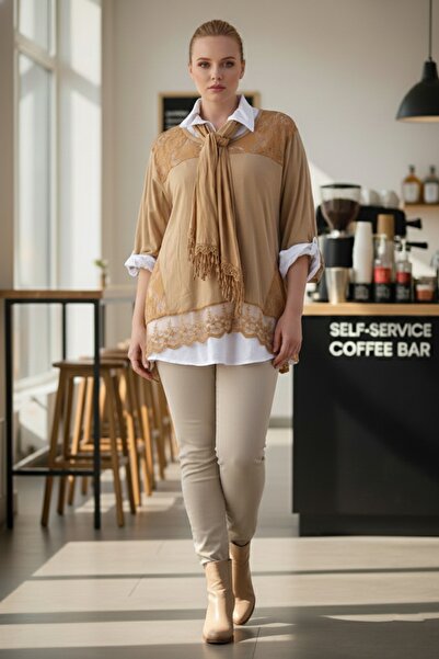 Chiccy Ιταλικό Σετ Τριών Πουκάμισων και Κασκόλ με Γαλακτώδη Καφέ Δαντέλα Casual Πλεκτό Μπλούζα 68 65