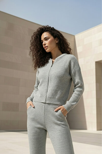 EYLANA СІРИЙ ШАРДОНОВИЙ ТРИКОТАЖНИЙ ШТАНИ БОМБЕР КУРТКА ЖІНОЧИЙ КОМПЛЕКТ
