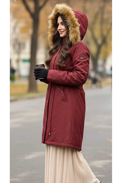 güncüoğlu Fur Inside Ka Hooded Ermuar+Clasp Closure Length 90cm Coat