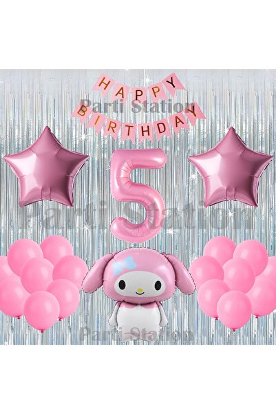 Parti Station Kuromi My Melody Concept 5Th Birthday Balloon Set with Pink Num...