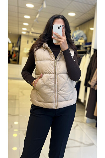 Vosse Ekol Bej Kapüşonlu Fermuarlı Kısa Şişme Yelek