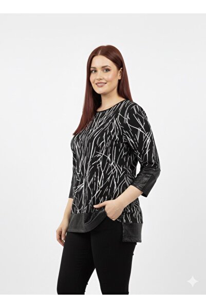 Orly More Patterned and Pieced Plus Size Viscose Long Sleeve Mother Blouse