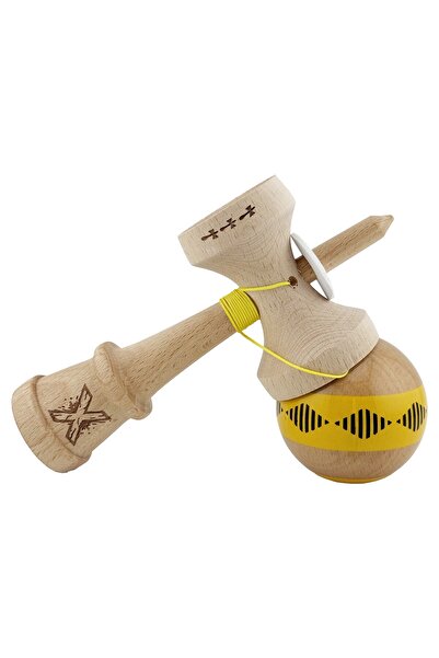 OEM Kendama originala profesionala lemn, cupe mari King Size V3, super sticky, 18 cm, galben/maro