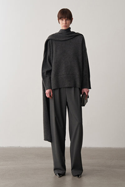 Mathilda Store Antrasit Alpaka Atkılı Oversize Kazak