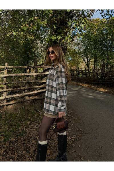 Laluvia Beige - Black Plaid Shirt - 251065