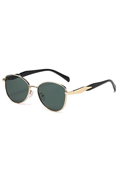 OEM Sunglasses, UV400 protection, green cat-eye lenses, gold metal frame, adj...