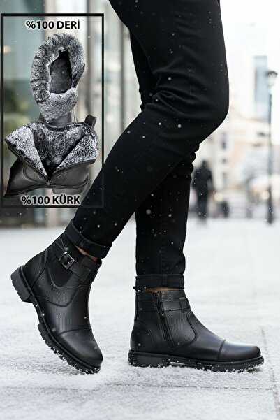 BIG KING Genuine Leather Men's Boots with Fur Inside and Zipper