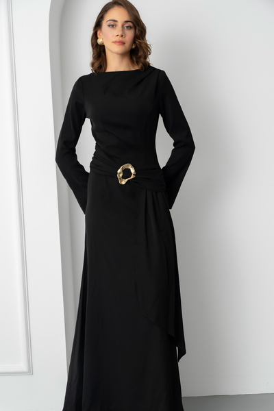 Lafaba Women's Black Accessory Detail Long Dress