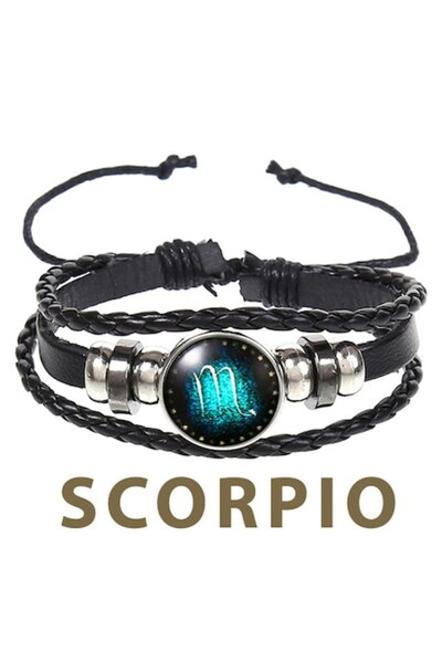 OEM Brățară din piele cu pandantiv zodiacal Scorpion, unisex, reglabilă