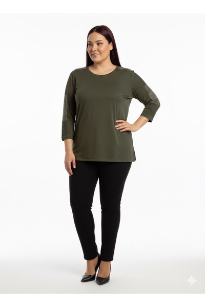 Orly More Stone Detailed Plus Size Viscose Fabric Long Sleeve Mother Blouse