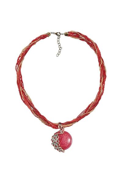 OEM Bohemian necklace with semi-precious stones and peacock pendant, adjustab...