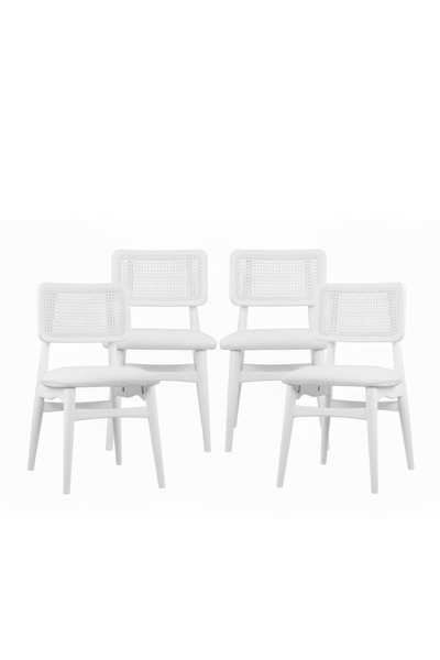 Woodenbend İris Beyaz Ahşap Hazeranlı Sandalye 4 Adet– Modern İskandinav Konf...