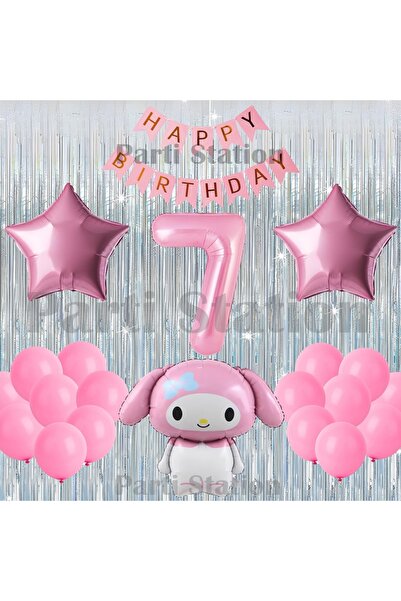 Parti Station Kuromi My Melody Concept 7Th Birthday Balloon Set with Pink Num...