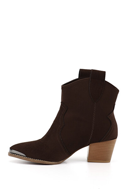 GÖNDERİ(R) Women's Dark Brown Suede Pointed Toe Thick Heeled Cowboy Boots
