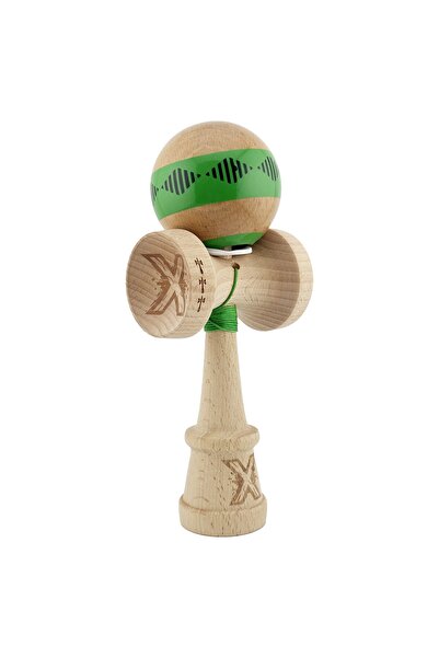 OEM Kendama originala profesionala lemn, cupe mari King Size V3, super sticky, 18 cm, verde/maro