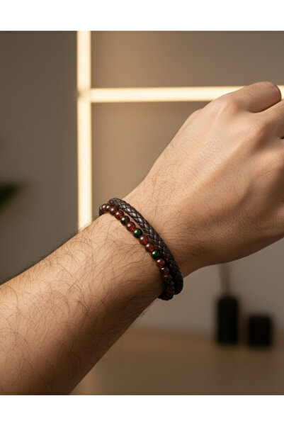set.up Adjustable Men's Leather Bracelet Five-Piece Set