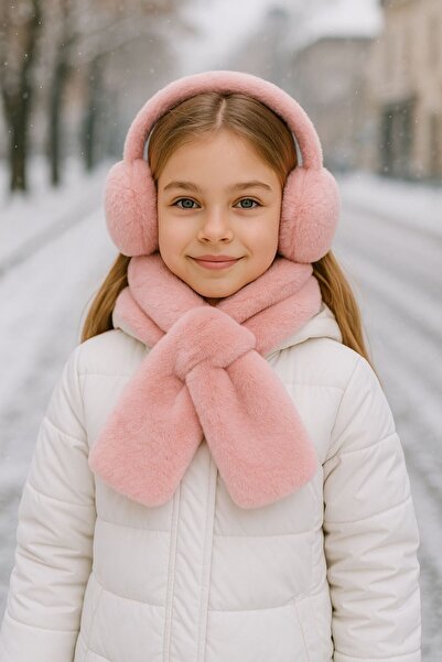 FELLMENS Pink Soft Textured Plush Girls' Headphones and Neckband Set of 2