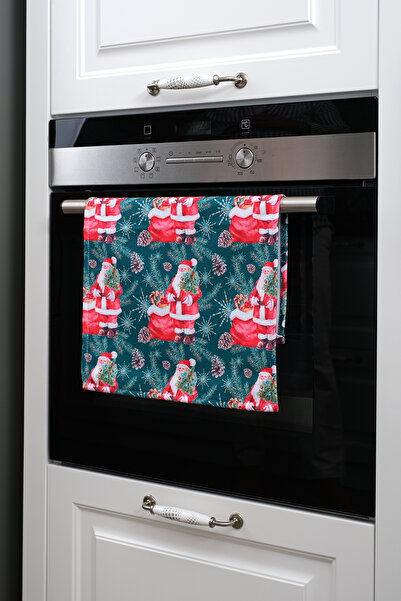 ASDİVA Yılbaşı Temalı Noel Baba Çam Hediye Detaylı Dekoratif Mutfak Fırın Kurulama Bezi Yeşil - 35x55cm