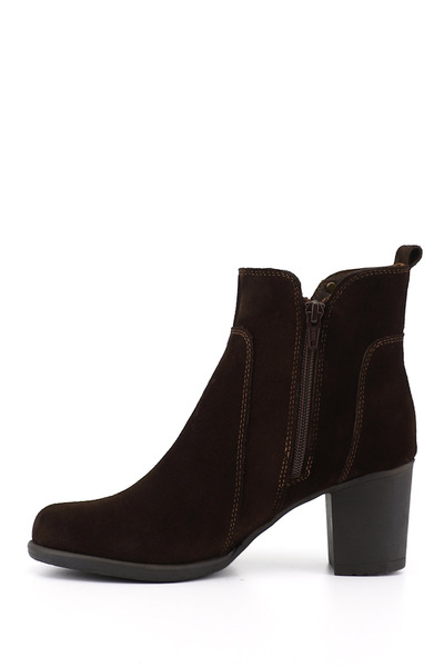 GÖNDERİ(R) Women's Brown Suede Zippered Thick Heeled Genuine Leather Boots