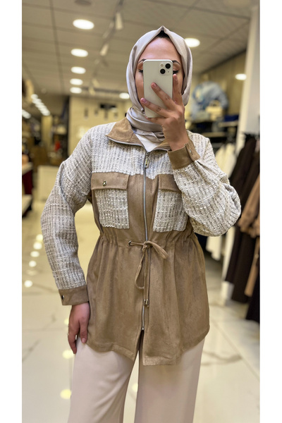 Vosse Moda İlgi Camel Tüvid Ve Süet Detaylı Tunik