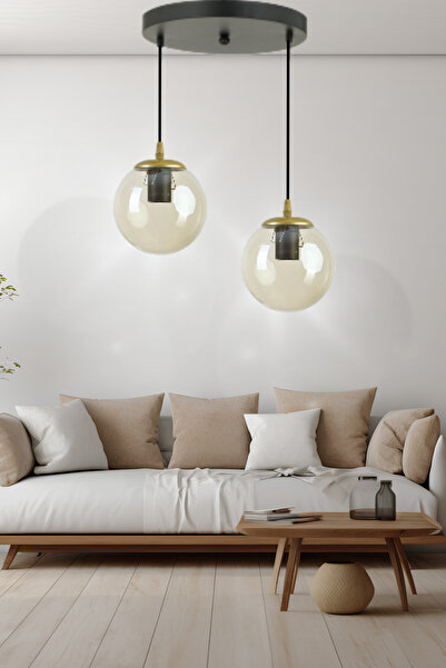 aydın home light HERA 2'Lİ BAL CAMLI SİYAH SARKIT AVİZE - Yatak Odası - Salon...