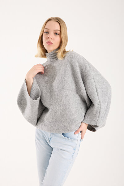 sumoda Yumoş Rope Cape Mock Neck Batwing Sleeve Women Sweater