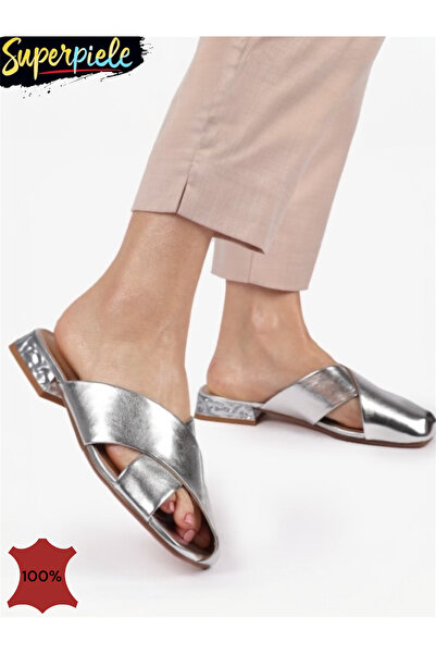 ANGEL BLUE Women's leather slippers with partially closed toe-3 culori