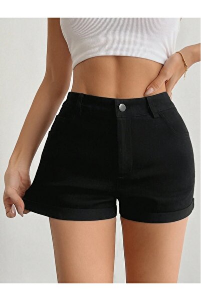 Marlix Jeans Kadın Kot Şort Duble Paça Denim Likralı Toparlayıcı